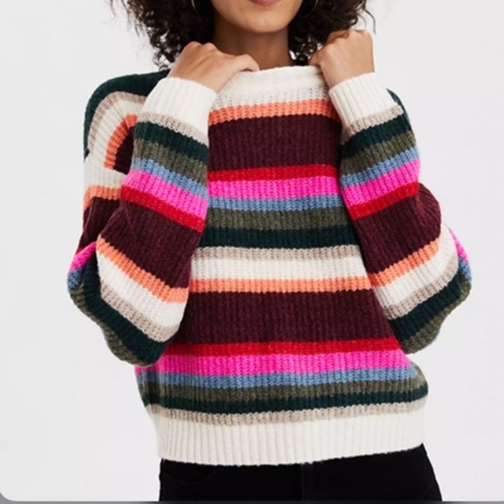 American eagle colorful striped knit crop sweater